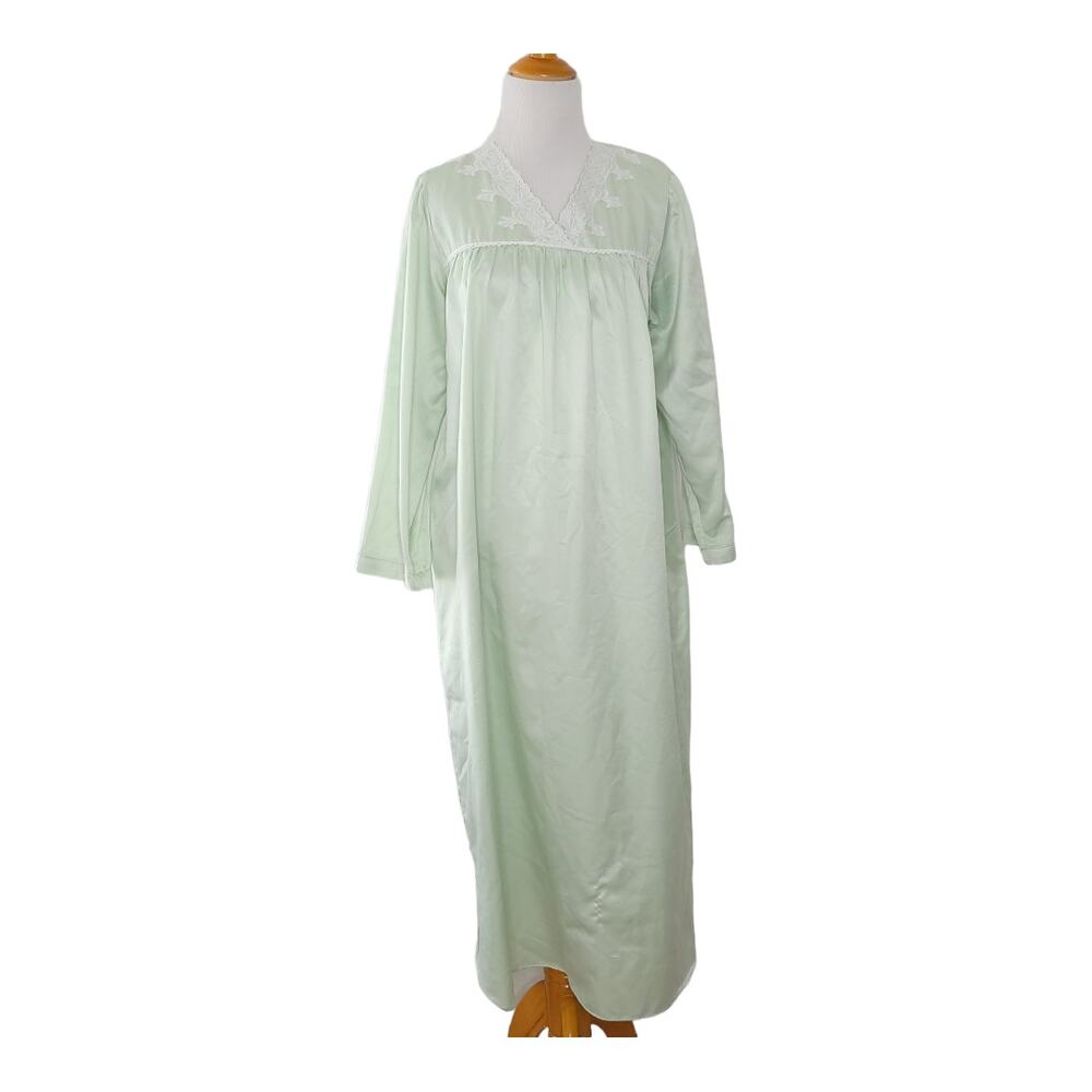 Oscar de la Renta Pink Label Prairie Nightgown Long Green Lace Trim Women Small